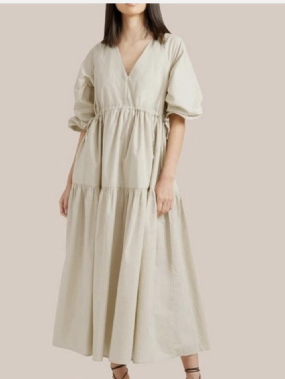 Modern Citizen Lyra Organic Cotton Tiered Maxi Dress Castle Wall M/L